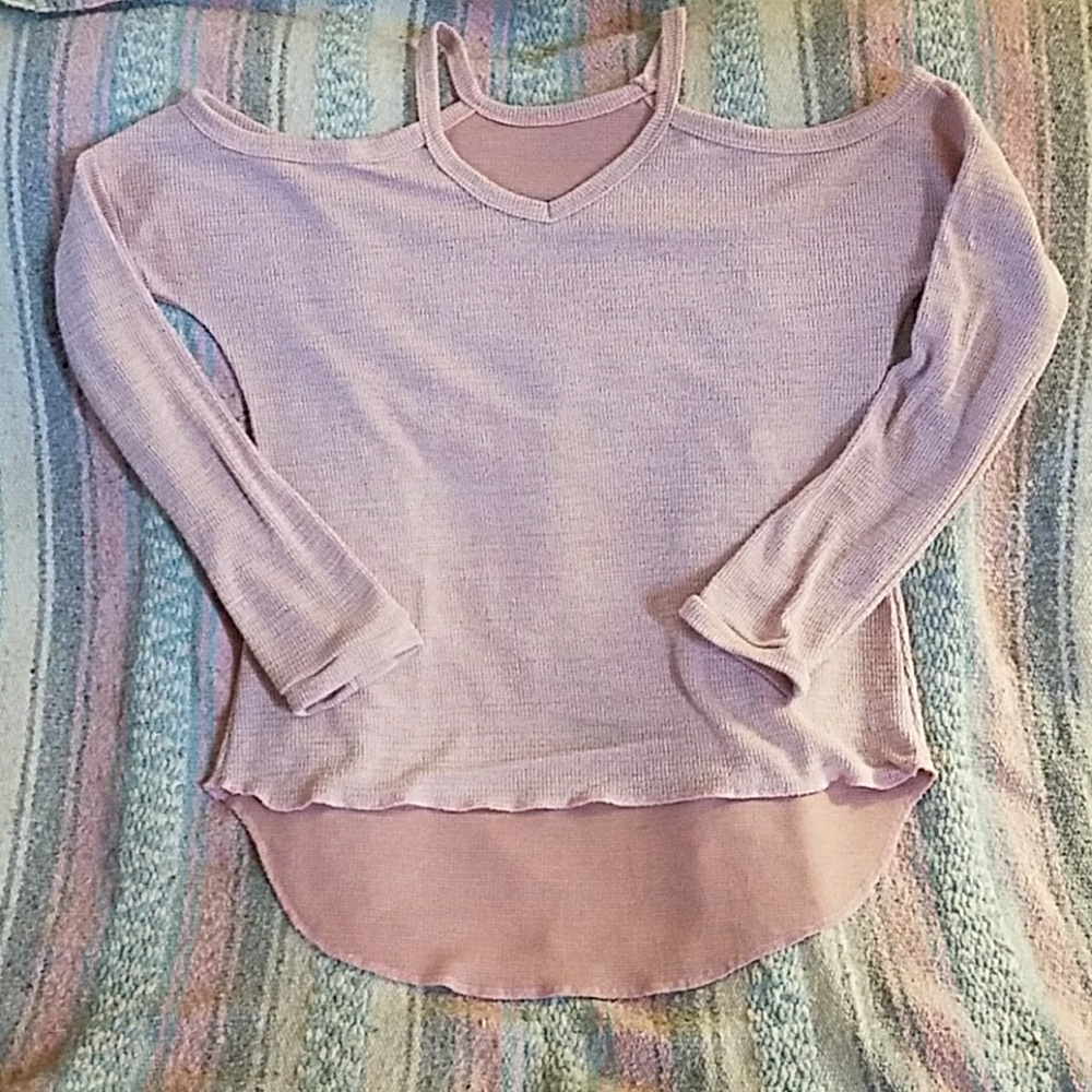 Pink cold shoulder light weight sweater.